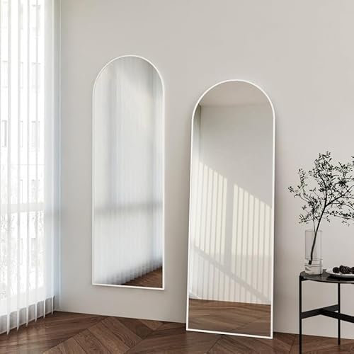 Boromal WDWRITTI Weiß Ganzkörperspiegel Bogen 50x150cm, groß Standspiegel mit Metallrahmen HD Wandspiegel Spiegel Bogenspiegel für Ankleidezimmer, Schlafzimmer, Wohnzimmer