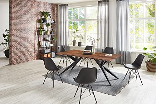 Loreno Essgruppe Dani 7tlg. | Baumkantentisch 200x100 cm Akazie nussbaumfarben + 6X Stühle | Airloft-Gestell schwarz | 6X Stuhl Lerche schwarz| Esstisch mit 6 Stühlen Set