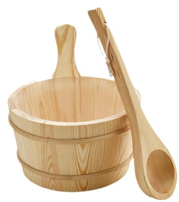 Barile E Mestolo per Sauna in Legno Da 4 Litri, Accessorio Spa, Barile Premium, Strumento Da Bagno Robusto E Versatile per