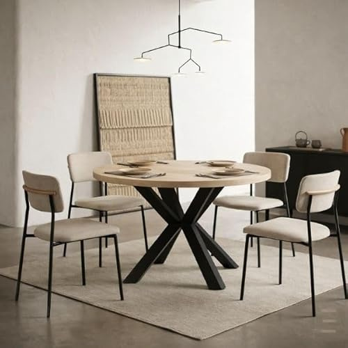 Dekori Möbel Runder Ausziehbarer Tisch für Esszimmer RAL mit Holzbeinen, Skandinavischer Stil, Durchmesser Varianten von : 90 bis 220 cm (Eiche Sonoma/Schwarz, 90/140 cm)