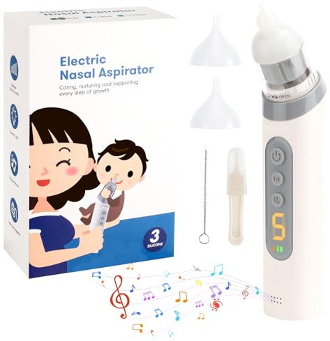 Nasensauger Baby Elektrisch Nasensekretsauger mit 5 Saugstufen,3 Silikonspitzen, Musik & Licht, Beruhigende Musik, Nasenreiniger für Säuglinge & Kleinkinder