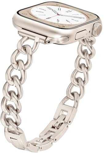 Ocaer Compatible with Apple Watch Straps 42mm 41mm 40mm 38mm, Stylish Metal Chain Link iWatch Strap for iWatch Series 11 10 9 8 7 6 5 4 SE 3 2 1, Slim Jewelry Apple Watch Bracelet for Women（Starlight）