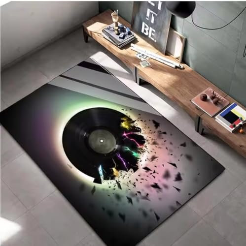 GNALEIEOG Teppich mit Vinyl-Disc-Player-Muster für Schlafzimmer, Wohnzimmer, Teppich für Küche, Fußmatten, Heimdekoration, rutschfeste Teppichmatte, 60 × 90 cm