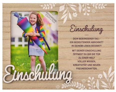 History & Heraldry Personalisierter Bilderrahmen für Kinder, Babybilderrahmen Holzoptik, 18,5 x 14,2 cm, mit Spruch - Bilderrahmen Einschulung/Schulanfang