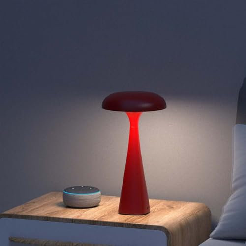 AoLa Pilz Tischlampe LED Akku Tischleuchte mit Touch Dimmbar 3000K-6000K Mushroom Lampe Kabellose Aufladbar Nachttischlampe Modern Pilz Design Deko Nachtlicht für Schlafzimmer Kinderzimmer,Rot