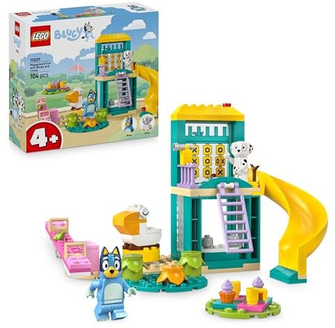 LEGO Bluey Diversión en el Parque de Juegos con Bluey y Chloe - Juguete Educativo para Niñas y Niños de 4+ Años - 2 Minifiguras de Personajes, Balancín Rosa y Tobogán Infantil - Regalo para Fans 11201