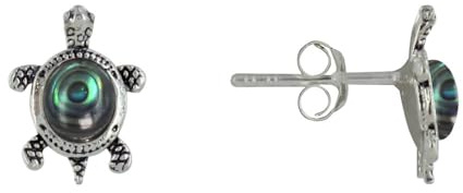 LES POULETTES BIJOUX - Sterling Silber 925 Ohrringe Schildkröte der Galapagos und Abalone Perlmutt Cabochon