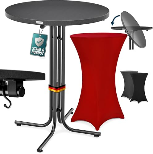 Casaria Stehtisch Grau 70cm inkl. Husse Bordeaux-Rot | Bistrotisch, Belastbar bis 100kg, Aluminium pulverbeschichtet, Wetterfest, Pflegeleicht, Bar, Garten, Hochzeit, Waschbar