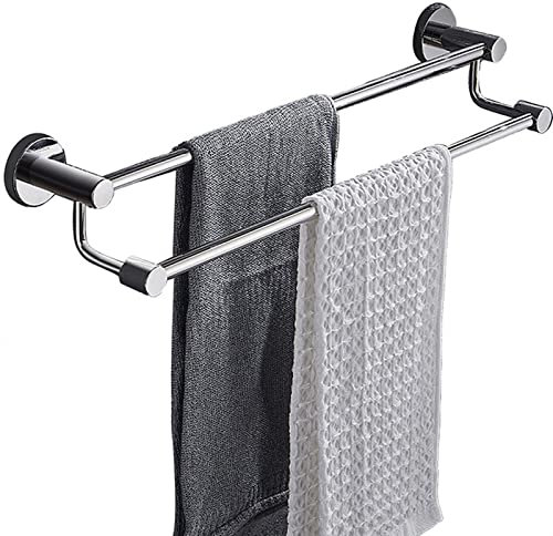 Prettiee Doppelter Handtuchhalter aus Edelstahl, Wandmontage, Handtuchhalter, 90 cm lang, poliertes Finish, Badezimmer-Handtuchhalter