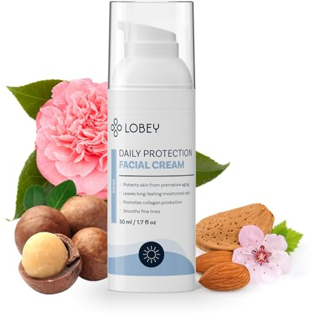 Lobey Tagescreme mit Vitamin C und Hyaluron – Hautschutzcreme & Faltencreme - auch für Reife Haut - mit Mandelöl und Olivenöl - Creme fürs Gesicht - Gesichtspflege - Naturkosmetik (50 ml)