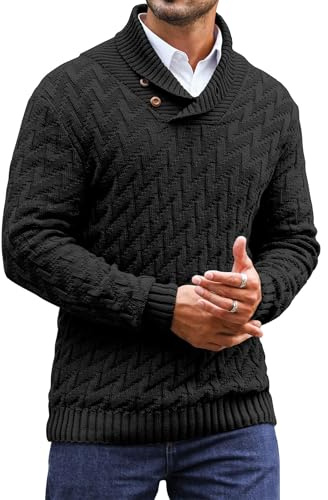 Zaitun Mens Knitted Jumper Button Turtle Neck Tops for Men Warm Long Sleeve Sweater Casual Winter Pullover