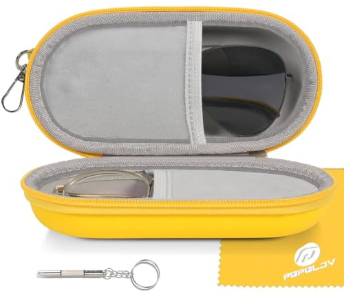 popolov Double Glasses Case,Dual Eyeglasses & Sunglasses Organizer with Clip Zipper Closure for Travel 2 Pairs Storage Box