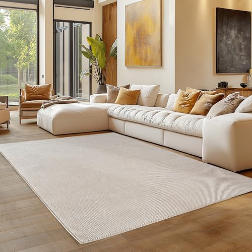 Carpettex Teppich 160x230 cm Creme Einfarbig Bouclé Schlingenflor Skandi Stil Modern Superweich Pflegeleicht für Wohnzimmer Sofabereich Esszimmer Schlafzimmer Küche
