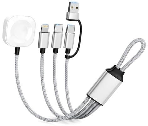 3 in 2 Apple Watch Charger–20 cm Upgraded Version Travel Charging Cable for iPhone/iWatch Charging/Android Devices,Nylon Braided Charger for Apple Watch Series 11/10/9 SE3/Ultra3 & iPhone 17/16