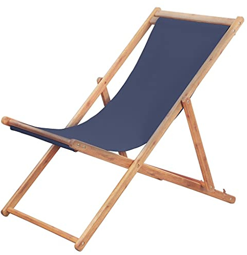 Frdhee Gartensessel,Strandstuhl Klappbar Stoff und Massivholz Blau,Lounge Sessel Outdoor für Balkon, Pool, Terrasse