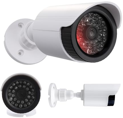 Maclean IR1800-Kameraattrappe Blinkende LED IP44 | Außen- und Innenbereich Verstellbare Halterung Warnaufkleber Wirksamer vorbeugender Schutz (2, Weiß)