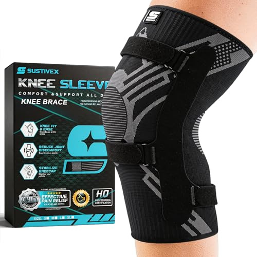 SUSTIVEX Rodilleras Deportiva, Ajustable Rodilleras de Compresión para Mujeres y Hombres, Con Estabilizadores laterales y Triple Presión con correas- Antideslizante,Correr-S