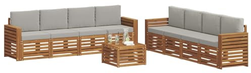 vidaXL Sofagarnituren 9 pcs Natürlich und Hellgrau Massivholz Akazie, Garten, modernes, langlebiges Outdoor-Sofa, Eckmöbel für Terrasse und Lounge, gemütliche Sitzgruppe