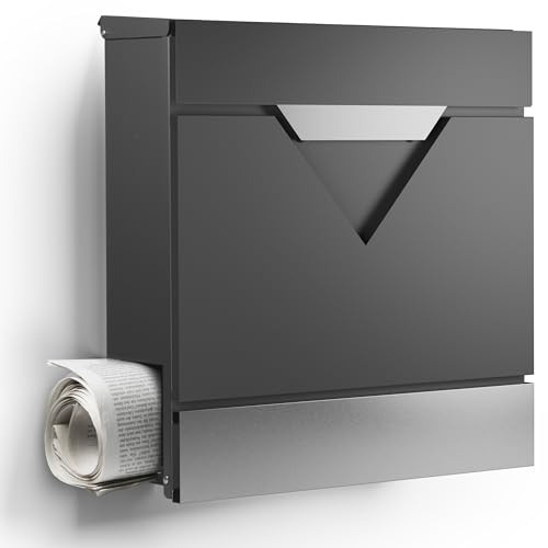 NewHabitat - Briefkasten Venedig mit Zeitungsfach - Anthrazit RAL 7016 | Moderner Wandbriefkasten Edelstahl personalisierbar, Namensschild- & Hausnummer-Gravur, rostfrei & UV-beständig, wetterfest