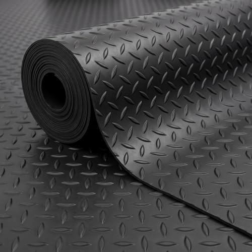 GCM- Rubber Matting Roll | Thick Heavy Duty Flooring Mat, Indoor & Outdoor, Non-Slip, Waterproof & Easy to Cut | Ideal for Garage, Vans, Gym, Shed Floor (Checker Plate, 0.5m x 1.5m)