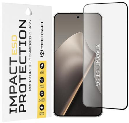 Techsuit Displayschutzfolie für Xiaomi 15T Gehärtetes Glas mit Antistatik, Staubabweisend, Vollständige Abdeckung, Stoßschutz, 9H Härte, Oleophobe Beschichtung, Kratzfest, ESD
