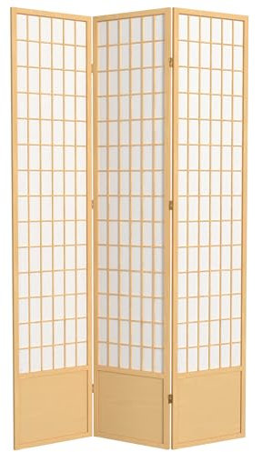 Oriental Furniture - Papier de riz simple - 2,1 m - Panneau de fenêtre japonais Shoji - Paravent d'intimité - 3 panneaux - Naturel