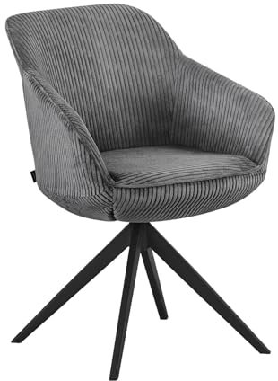 B&D home® Esszimmerstuhl ARVIT drehbar – mit Armlehnen, 360° Drehfunktion, Moderner Cordstoff in Dunkel Grau, Metallgestell schwarz, komfortabel gepolstert