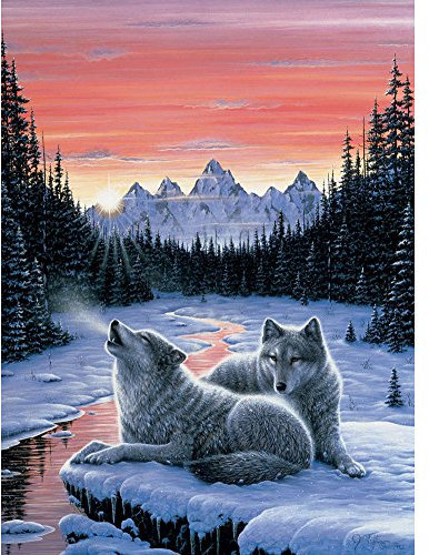 Bits and Pieces - 300 Piece Glow in the Dark Puzzle - Winter's Dawn, Snowy Winter, Wolf - by Artist Jeff Tift - 300 pc Jigsaw