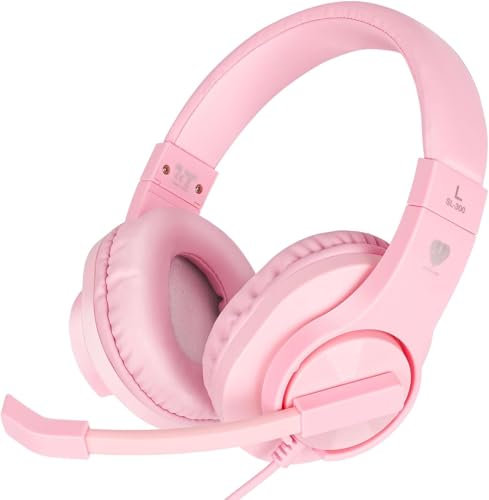 DIWUER Gaming Headset for Xbox One, PS4, Nintendo Switch, Bass Surround and Noise Cancelling 3.5mm Over Ear Headphones with Mic for Laptop PC Smartphones, Pink