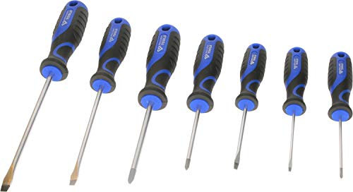BRILLIANT TOOLS Screwdriver Set, Chrome Vanadium Steel, Handle Blue Black, 7-TLG