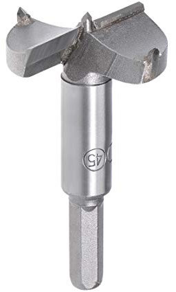 sourcing map Forstner Drill Bits 45mm, Tungsten Carbide Wood Hole Saw Auger Opener Woodworking Hinge Hole Drilling Boring Bit Cutter Gray with Case