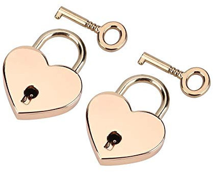 Mini Padlock, 2Pcs Rose Gold Heart Shaped Mini Lock Metal Locks with Keys for Luggage Handbag Diary Book Jewelry Box