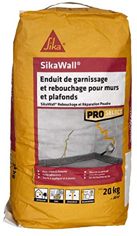 SikaWall Enduit de Garnissage Rebouchage murs et plafonds en poudre, 20kg ~ 20m²
