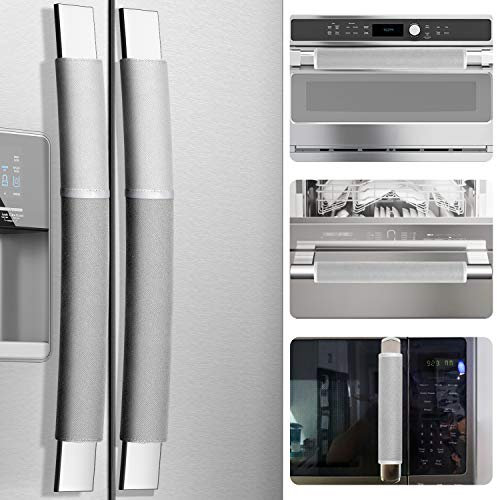 MRKG. Refrigerator Door Handle Covers, Set of 5, Washable Without Fading, Keep Your Kitchen Appliance Clean from Smudges, Drips, Food Stains, Oil, 15.6X 5.6 inches, 6x3.5 inches (Grey)