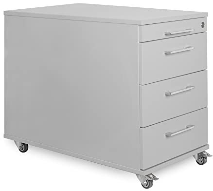 Büro Rollcontainer 80cm 3 Schubladen, 1 Materialauszug, abschließbar 65x43x80cm Lichtgrau