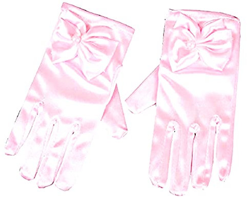 Inception Pro infinite - Guanti damigella bambina elasticizzati - raso - laminati - fiocco - perla - corti - Ideale come regalo per Natale e Compleanno - Travestimento - rosa