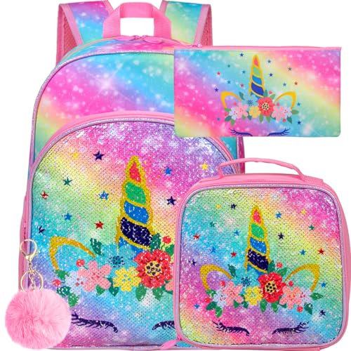 WZLVO Mochila infantil para niñas, preescolar, escuela de jardín de infantes, bolsa de libros y lonchera, Pestañas Unicornio Rosa, Talla única, Mochila, única