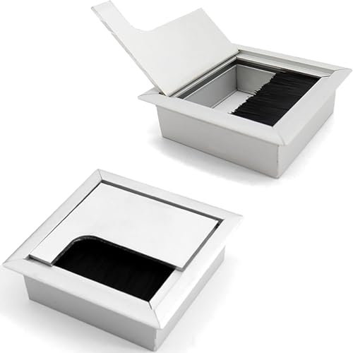 Kabeldurchführung Kabeldurchlass Schreibtischkanal kabelmanagement schreibtisch mit Bürstendichtung - 2 Stück Kabeldose 80 x 80 mm aus Aluminiumlegierung für Schreibtische/Büro & Arbeitsplatten,Silber