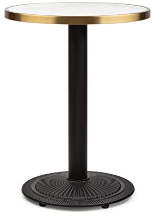 blumfeldt Patras Jewel Bistro-Tisch - Gartentisch im Jugendstil, weiße 57,5 cm Ø Marmortischplatte, 75 cm Höhe, für drinnen und draußen, witterungsbeständig, runder gusseiserner Standfuß, schwarz