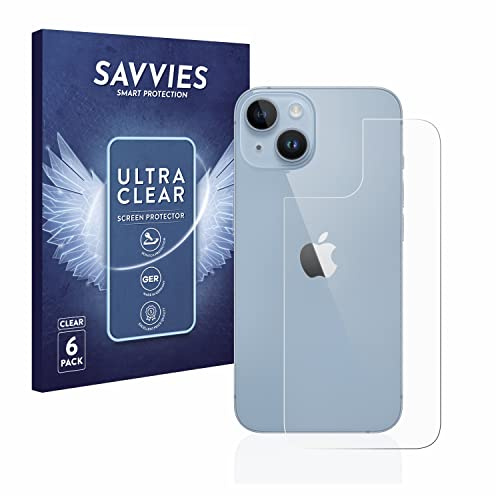 Savvies Schutzfolie für Apple iPhone 14 | (Rückseite) 6 Stück Transparenter Displayschutz Made in Germany Ultra-Klar Displayschutz-Folie