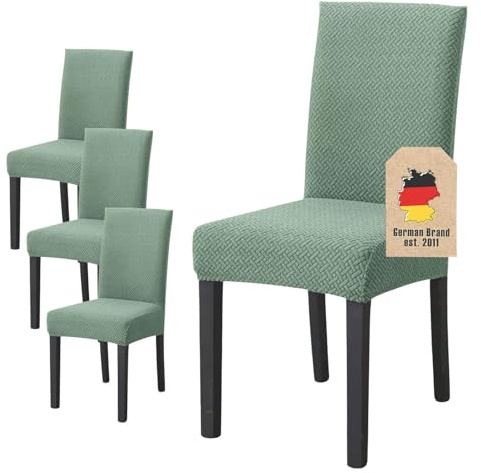 INTIRILIFE 4X Elastischer Stuhlhusse Stuhlüberzug in Gemustert HELL GRÜN mit 38-45 cm Sitzfläche und 45-65 cm Lehnenhöhe - Für Partys Hochzeiten Hotels oder Zuhause im Esszimmer