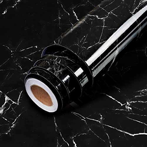 60X300cm Marble Contact Paper Sticky Back Plastic Self Adhesive Wallpaper,Worktop Vinyl Covering Roll,Kitchen Wallpapers Cover,Bedroom Renovation Furniture Cupboard Tables Sticker(Marble Black)