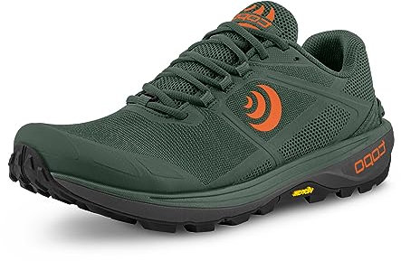 Topo Athletic Terraventure Men's Trail Running Shoes Comfortable Padded Durable 3mm Trail Running Shoes, Green / orange, 12.5 UK