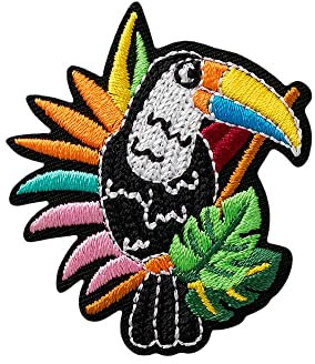 Mono Quick 121xx Knallbunte Dschungeltier Applikation, Bügelbild, Tukan Affe Kröte Krokodil oder Echse Patch (12166 - Tukan)