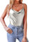 VIDUSSA Damen Funkelnde Tops Glitzer Oberteile Ärmellose Blusen Sommer Tank Shirt Spaghetti Camisole Tops Silber L