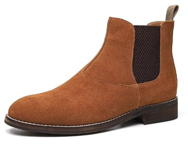MANLADUO Stivaletti Chelsea da uomo, stile vintage britannico, pelle scamosciata, stivaletti corti, Marrone, 42 EU
