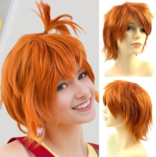 Luxiremi Cosplay Anime Perücke Kurzhaar Mandarinen Orange für Herren Damen Halloween Kostüm und Karneval Perücken