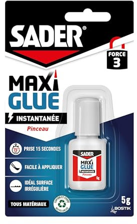 Sader Maxiglue Pinceau – Super Glue Universelle – Tous Matériaux – Colle de Réparation à Prise Rapide – Colle Extra Forte –Transparente – Flacon de 5 g