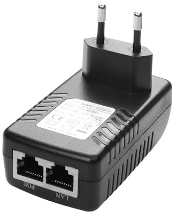 YAODHAOD POE Injektor Adapter 48V/0.5A 100/1000 Mbps,EU Stecker,Entfernungen bis zu 100m, Plug and Play für Ethernet Adapter IP Telefon/Kamera Netzteil Adapter (100M)