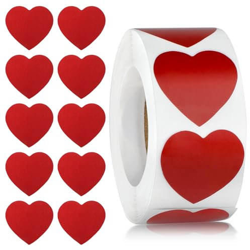 Dimeho 500 Stück Rote Herzförmige Aufkleber Selbstklebende Herzform Etiketten Liebesform Thermoetiketten Perforationslinie Rolle für Muttertag Valentinstag Hochzeitstag Basteln Scrapbooking